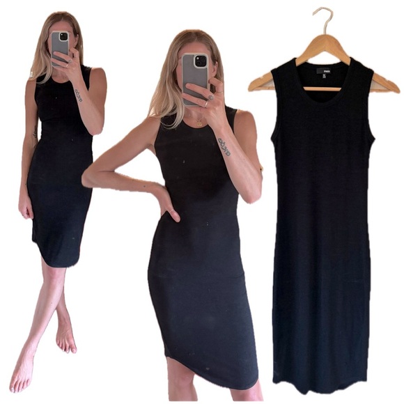 Wilfred Aritzia Black Knit Woven Crochet Sleeveless Contour Bodycon Midi Dress - Picture 1 of 11